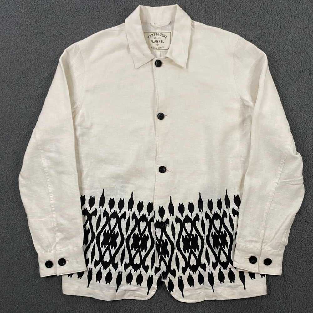 Portuguese Flannel Labura Embroidered Linen‎ Chore Jacket Mens M Resort Vacation